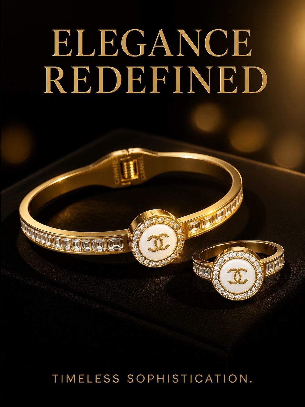 Gold-Tone Stainless Steel Jewelry Set with CC Motif